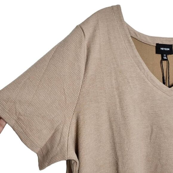 Heyson Ribbed Tan V Neck Short Sleeves Pockets Dress Size 1X - Picture 4 of 9